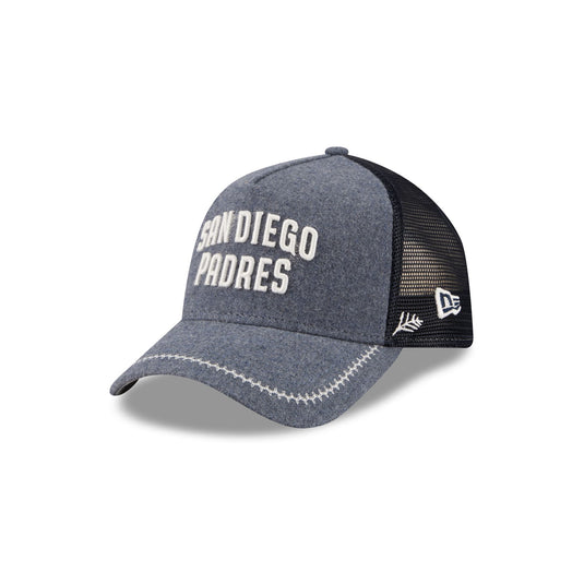 San Diego Padres Navy Brushed Chambray 9FORTY A-Frame Trucker Hat - New Era Cap
