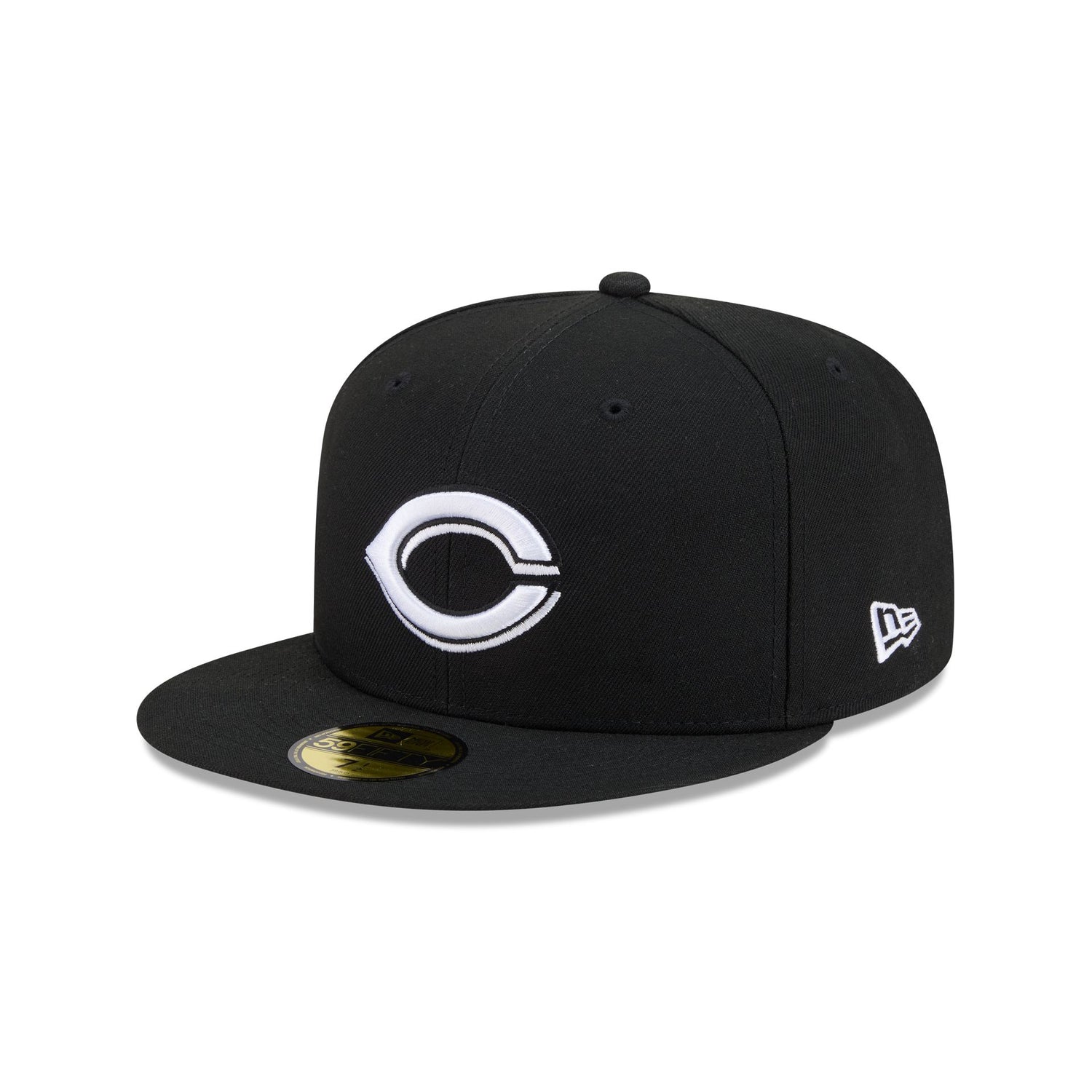Cincinnati Reds Black and White Basic 59FIFTY Fitted Hat