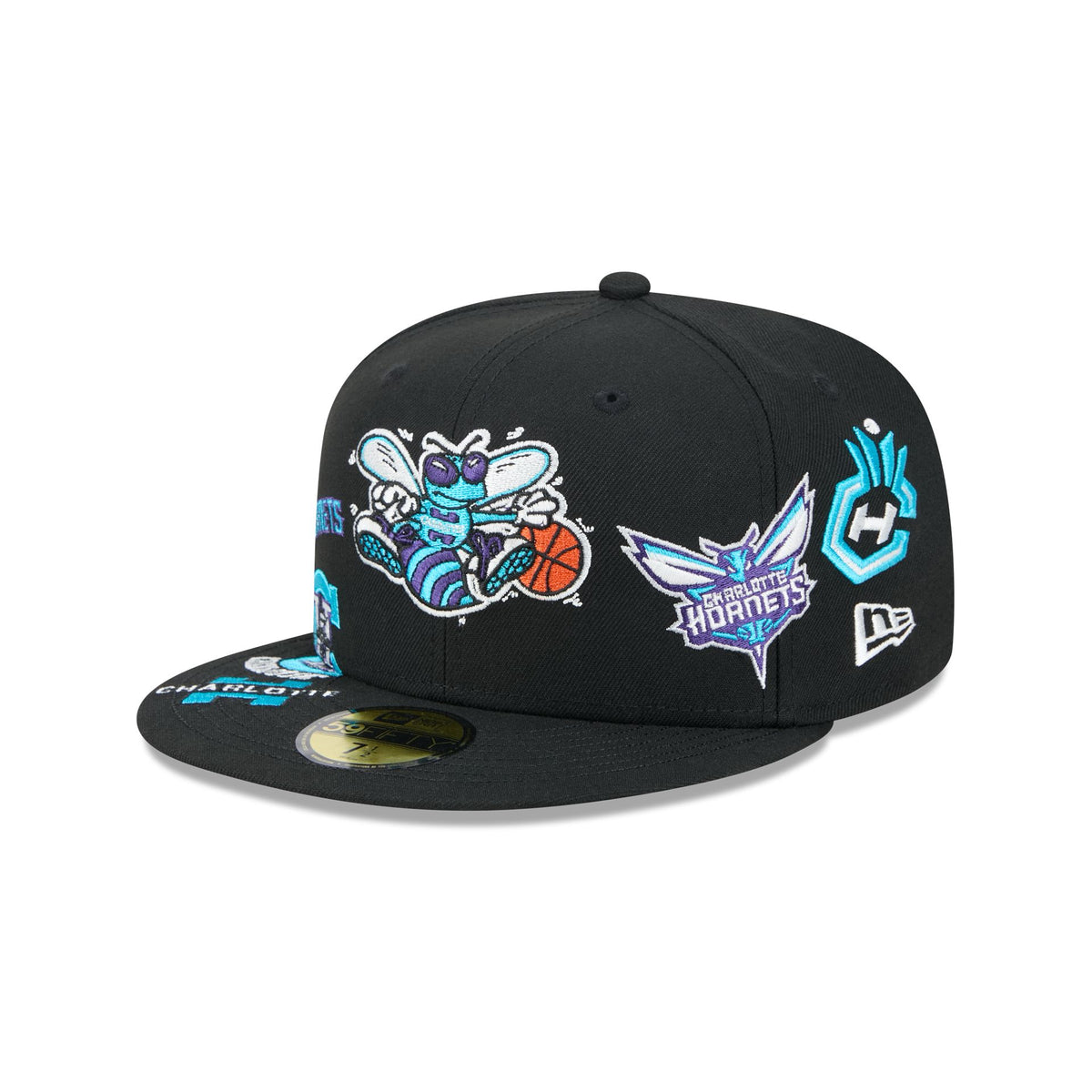 Charlotte Hornets Hardwood Classics Patched Black 59FIFTY Fitted Hat