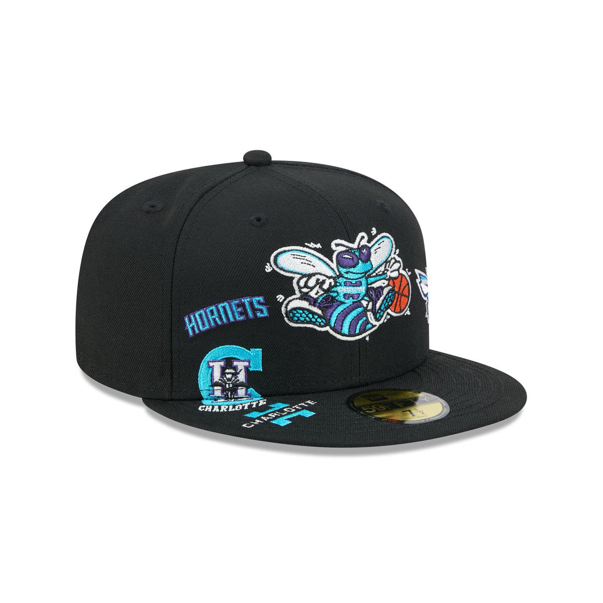 Charlotte Hornets Hardwood Classics Patched Black 59FIFTY Fitted Hat
