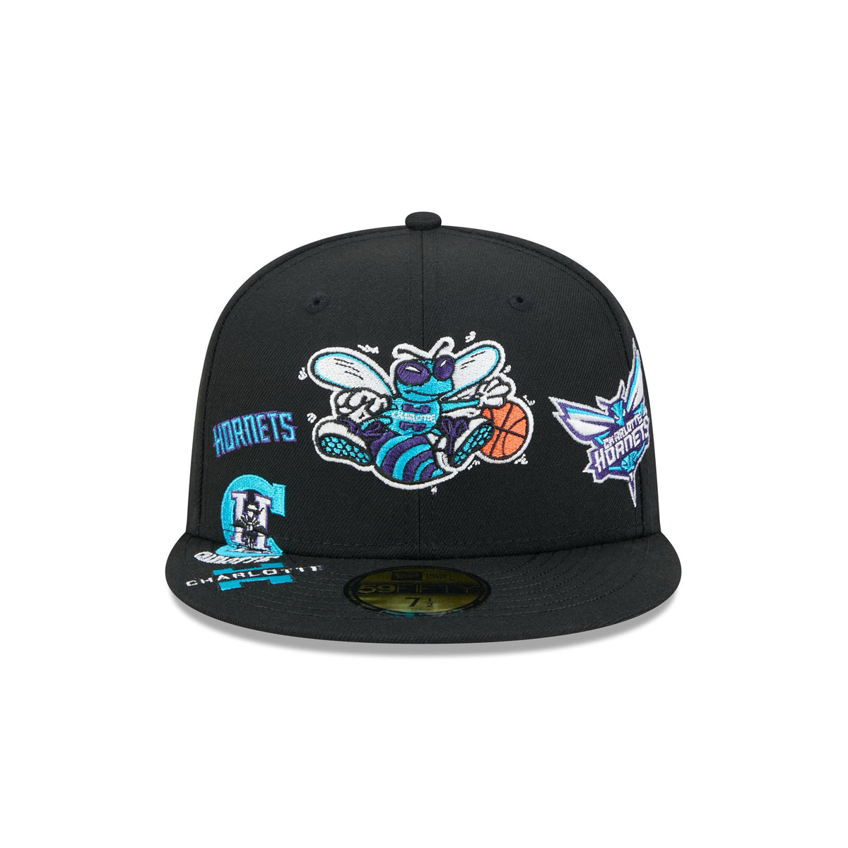 Charlotte Hornets Hardwood Classics Patched Black 59FIFTY Fitted Hat