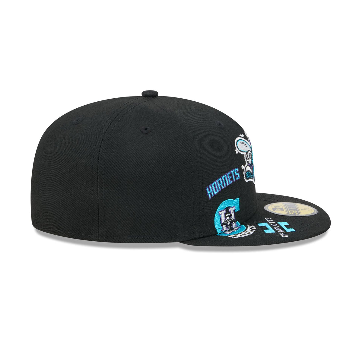 Charlotte Hornets Hardwood Classics Patched Black 59FIFTY Fitted Hat