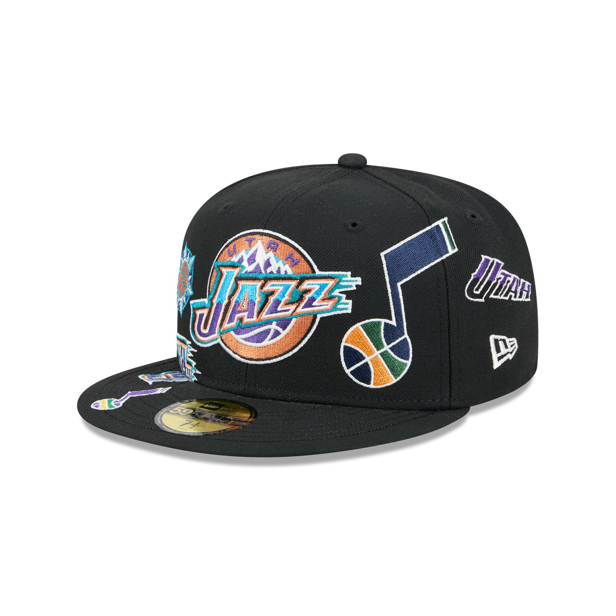Utah Jazz Hardwood Classics Patched Black 59FIFTY Fitted Hat