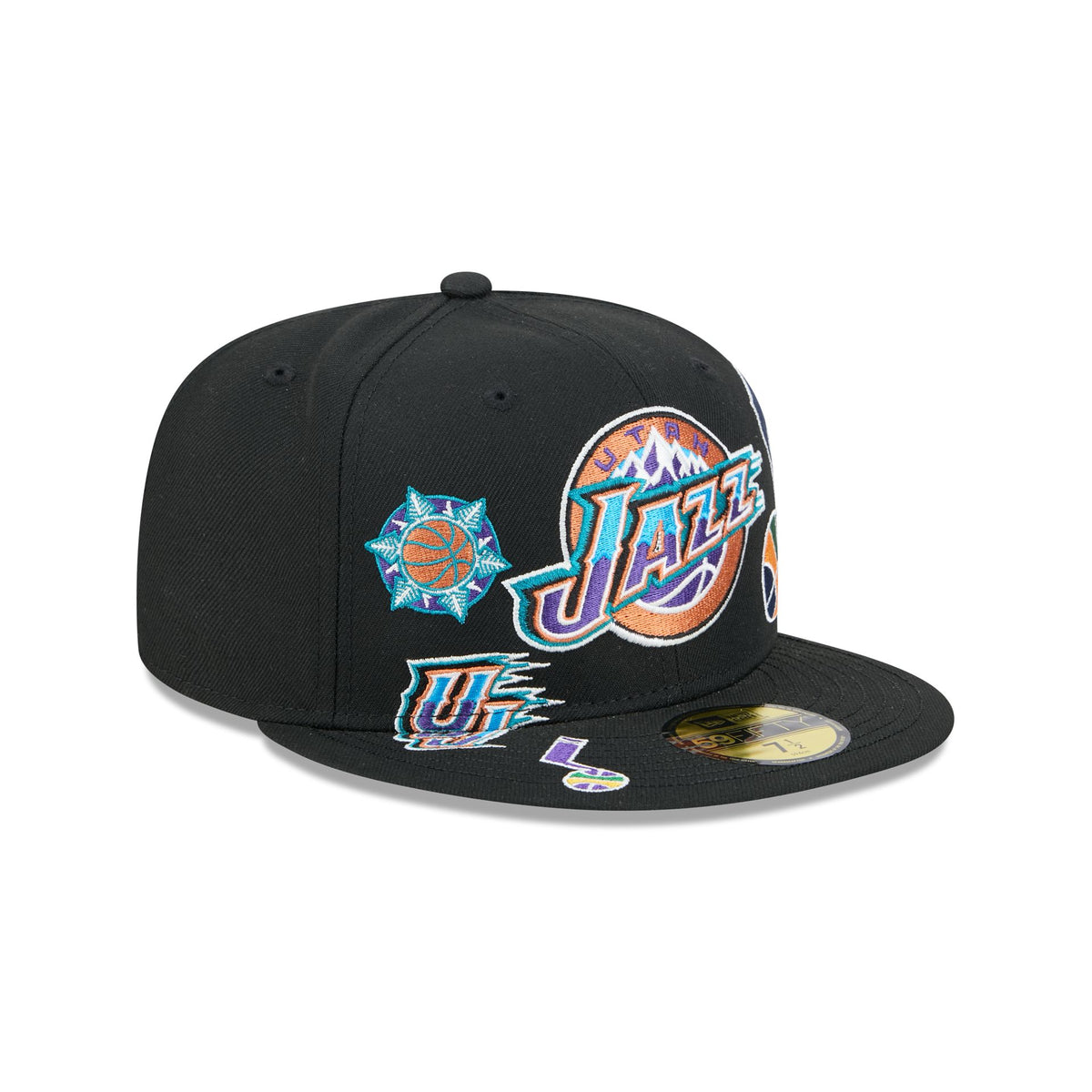 Utah Jazz Hardwood Classics Patched Black 59FIFTY Fitted Hat