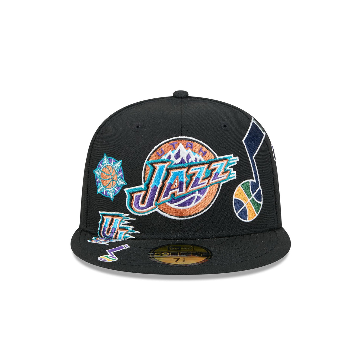 Utah Jazz Hardwood Classics Patched Black 59FIFTY Fitted Hat