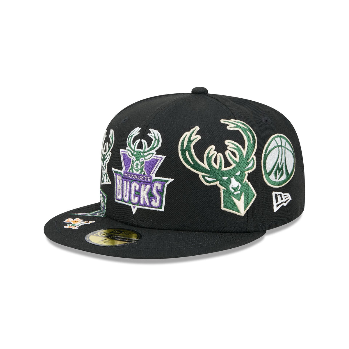 Milwaukee Bucks Hardwood Classics Patched Black 59FIFTY Fitted Hat
