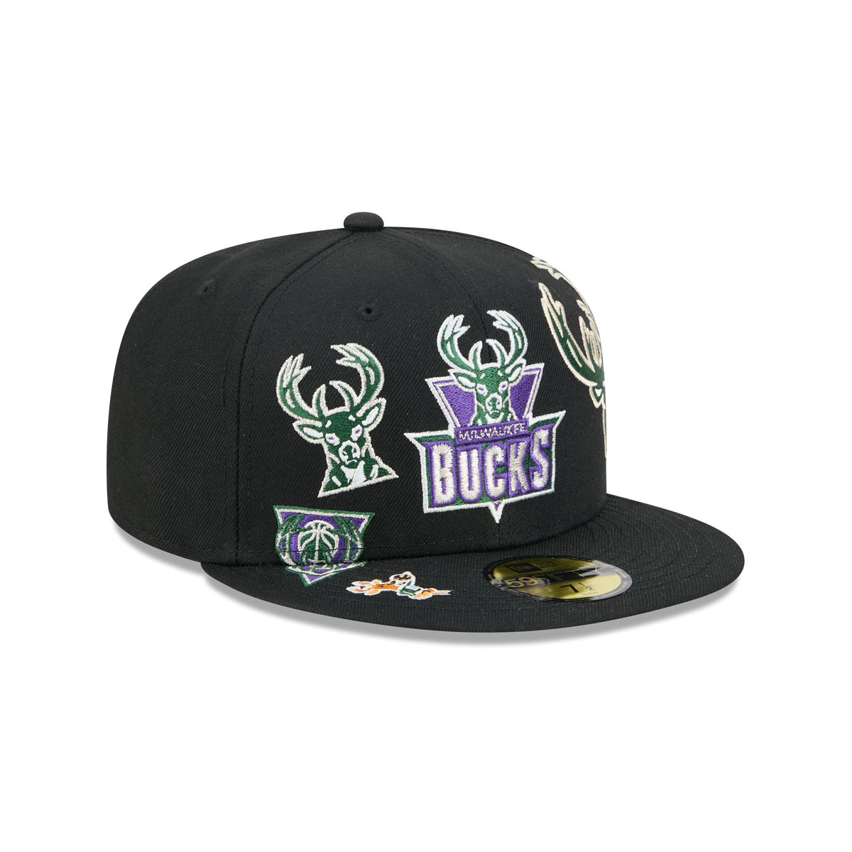 Milwaukee Bucks Hardwood Classics Patched Black 59FIFTY Fitted Hat