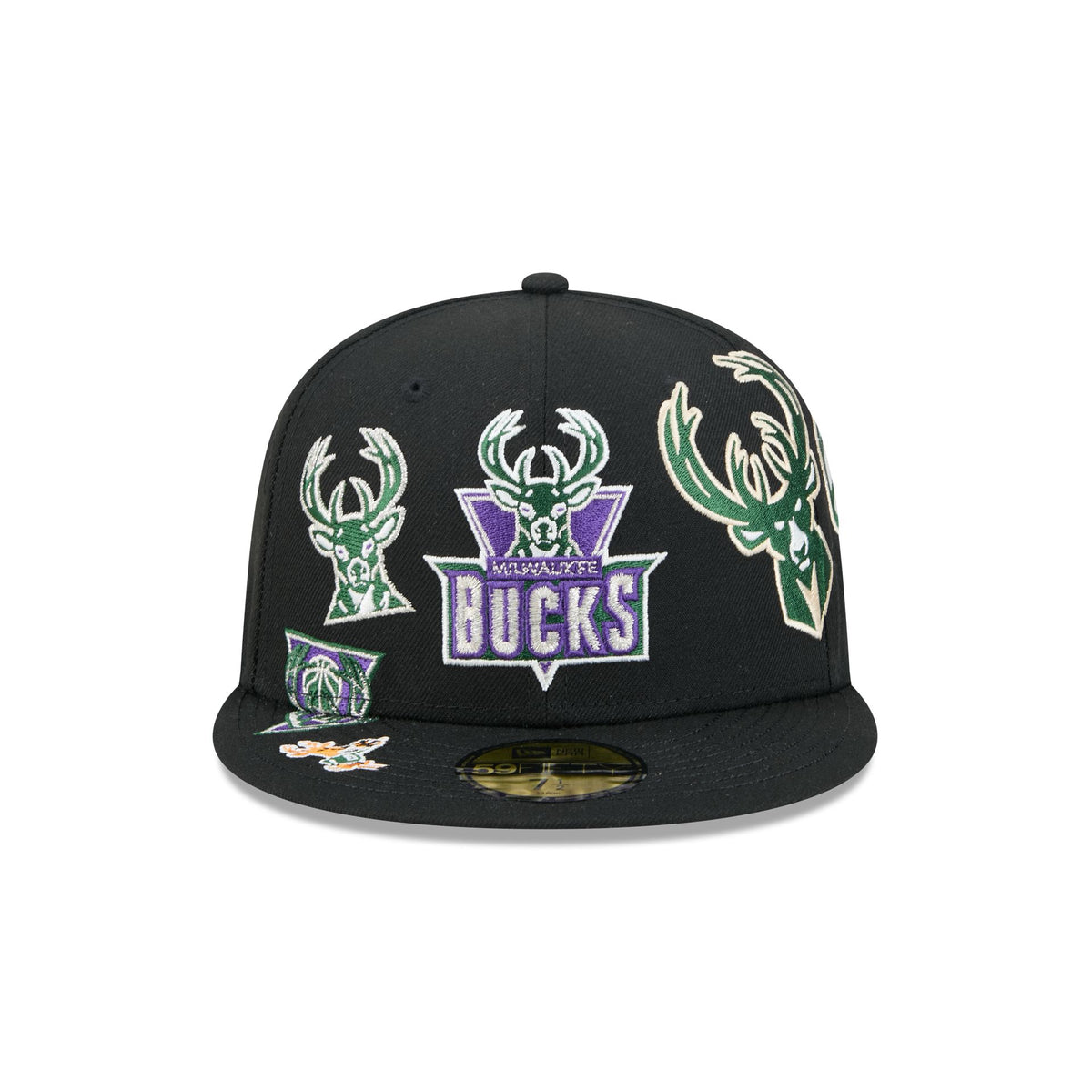 Milwaukee Bucks Hardwood Classics Patched Black 59FIFTY Fitted Hat