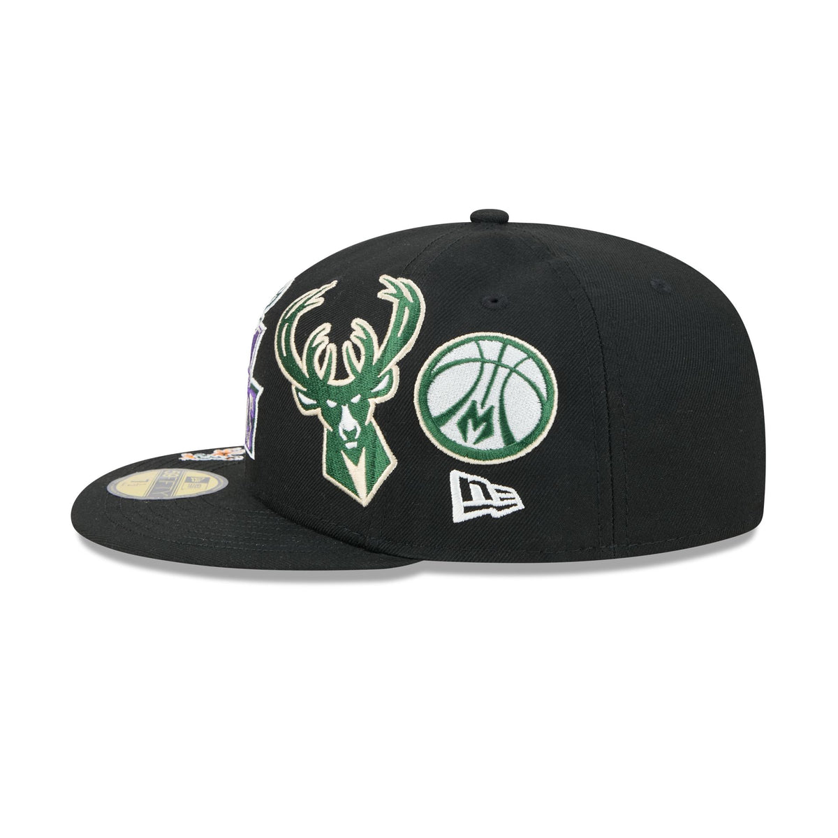Milwaukee Bucks Hardwood Classics Patched Black 59FIFTY Fitted Hat