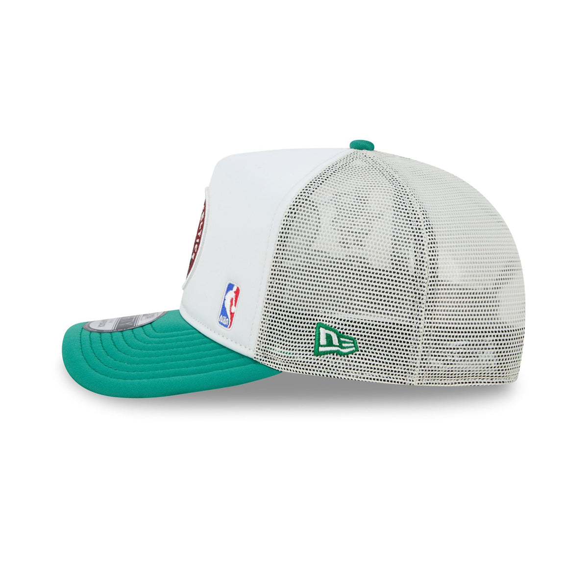 Boston Celtics Hardwood Classics Patched White 9FIFTY A-Frame Trucker Hat