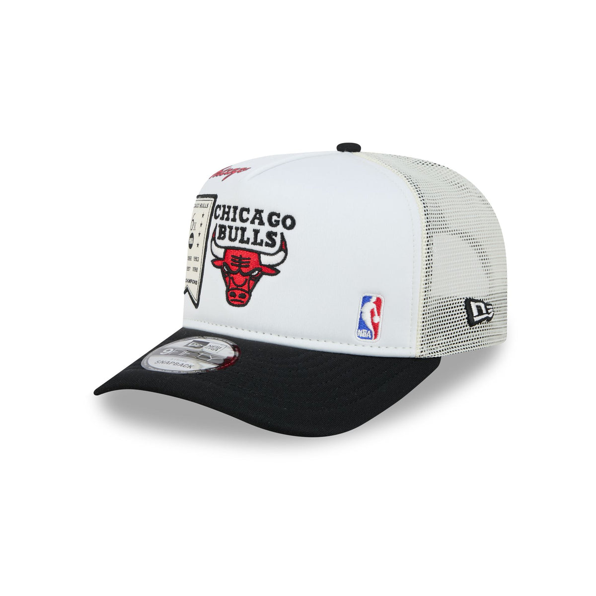 Chicago Bulls Hardwood Classics Patched White 9FIFTY A-Frame Trucker Hat