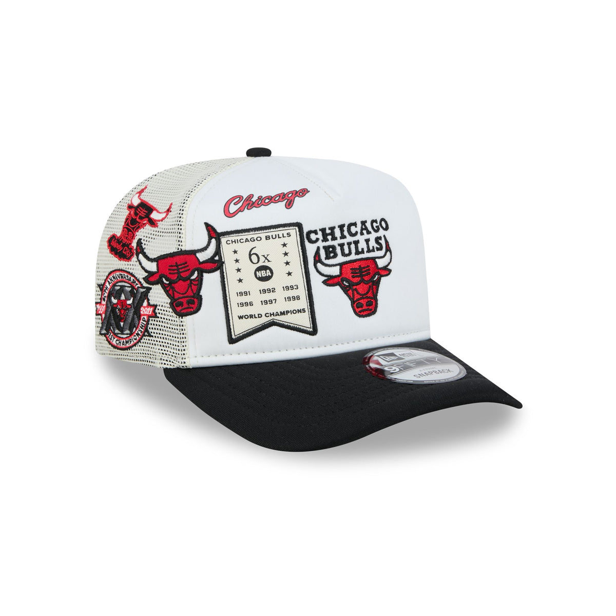 Chicago Bulls Hardwood Classics Patched White 9FIFTY A-Frame Trucker Hat