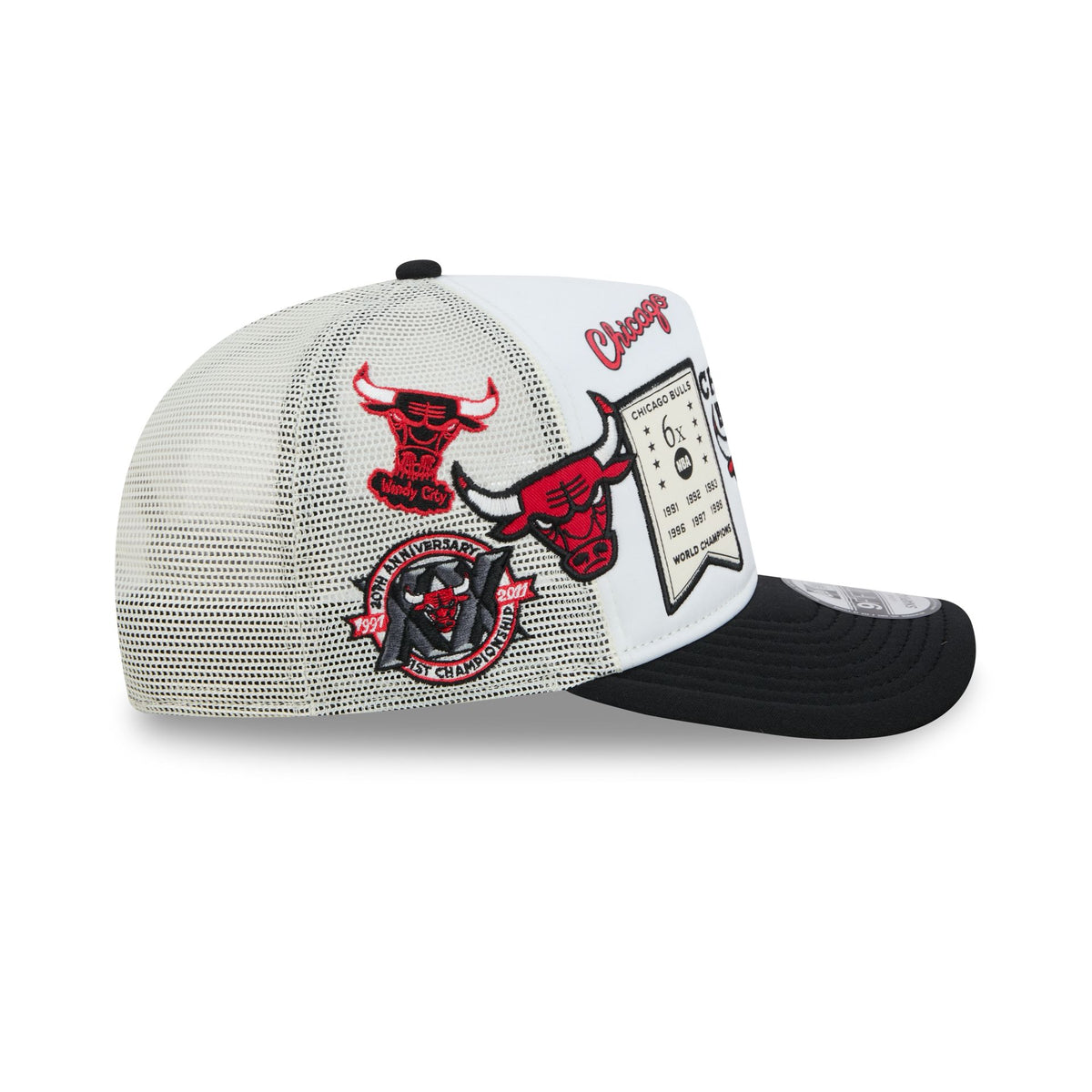 Chicago Bulls Hardwood Classics Patched White 9FIFTY A-Frame Trucker Hat