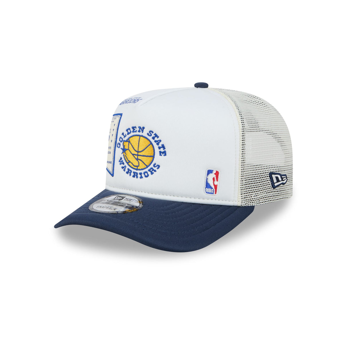 Golden State Warriors Hardwood Classics Patched White 9FIFTY A-Frame Trucker Hat