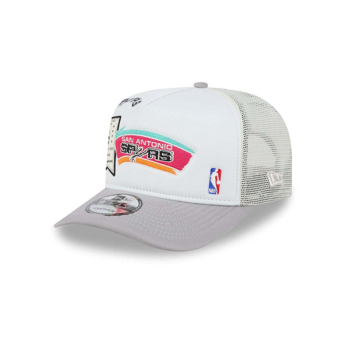 San Antonio Spurs Hardwood Classics Patched White 9FIFTY A-Frame Trucker Hat