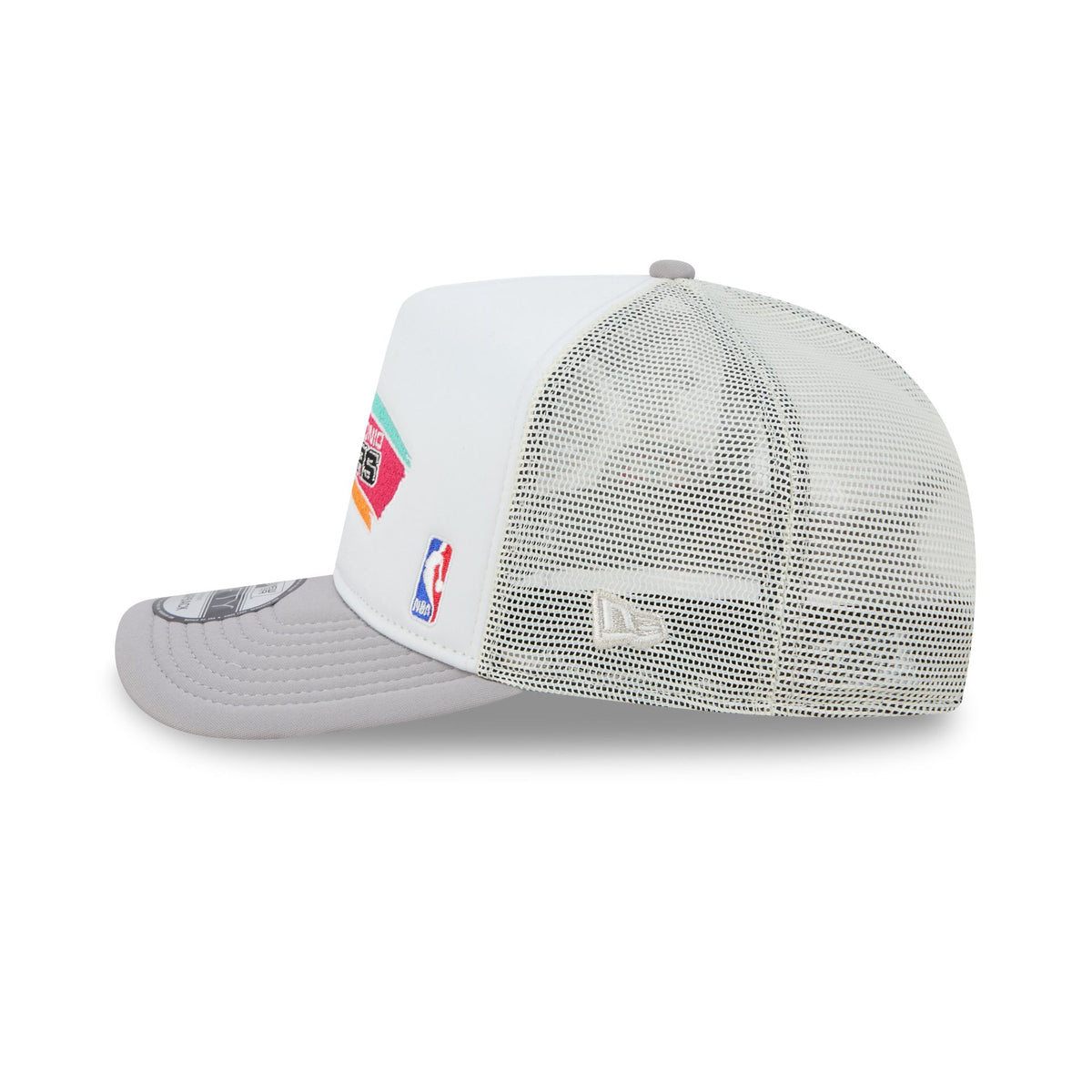 San Antonio Spurs Hardwood Classics Patched White 9FIFTY A-Frame Trucker Hat