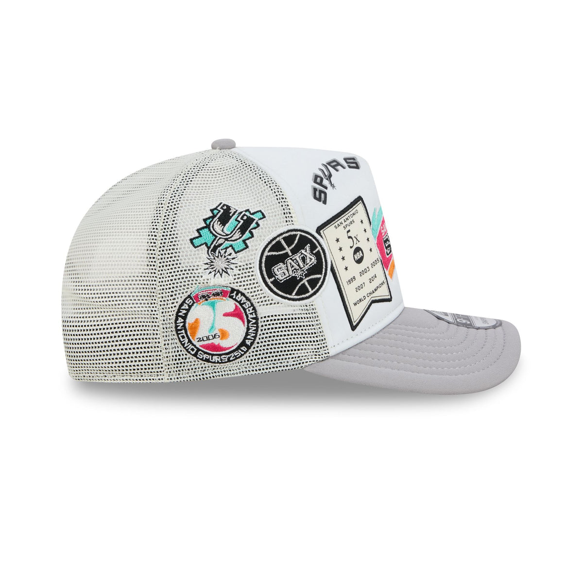 San Antonio Spurs Hardwood Classics Patched White 9FIFTY A-Frame Trucker Hat