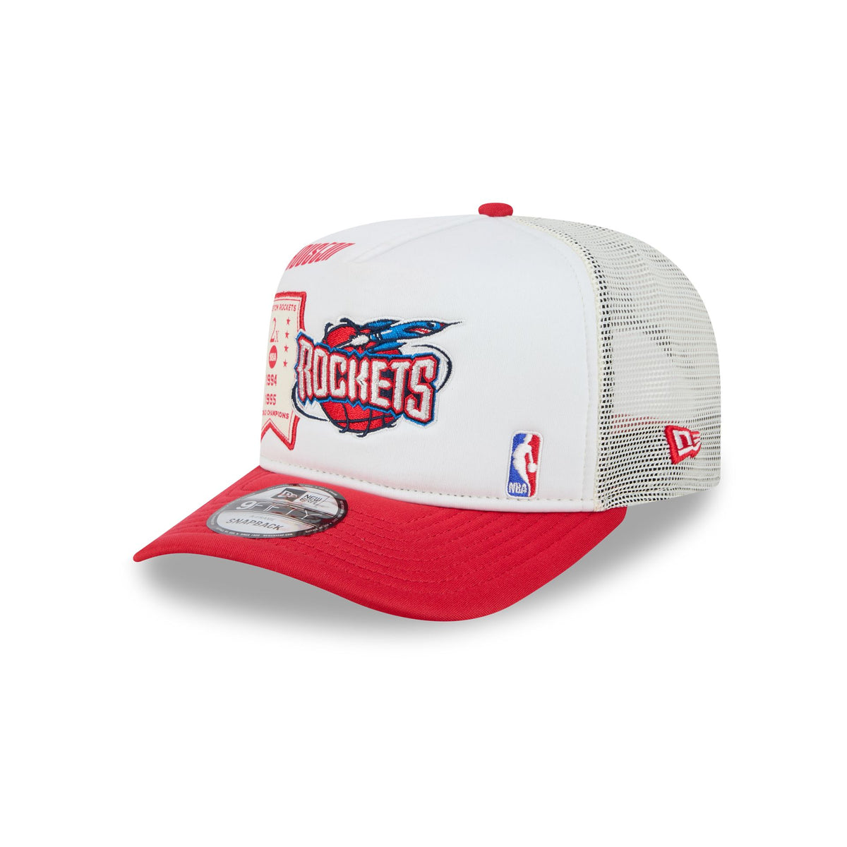 Houston Rockets Hardwood Classics Patched White 9FIFTY A-Frame Trucker Hat