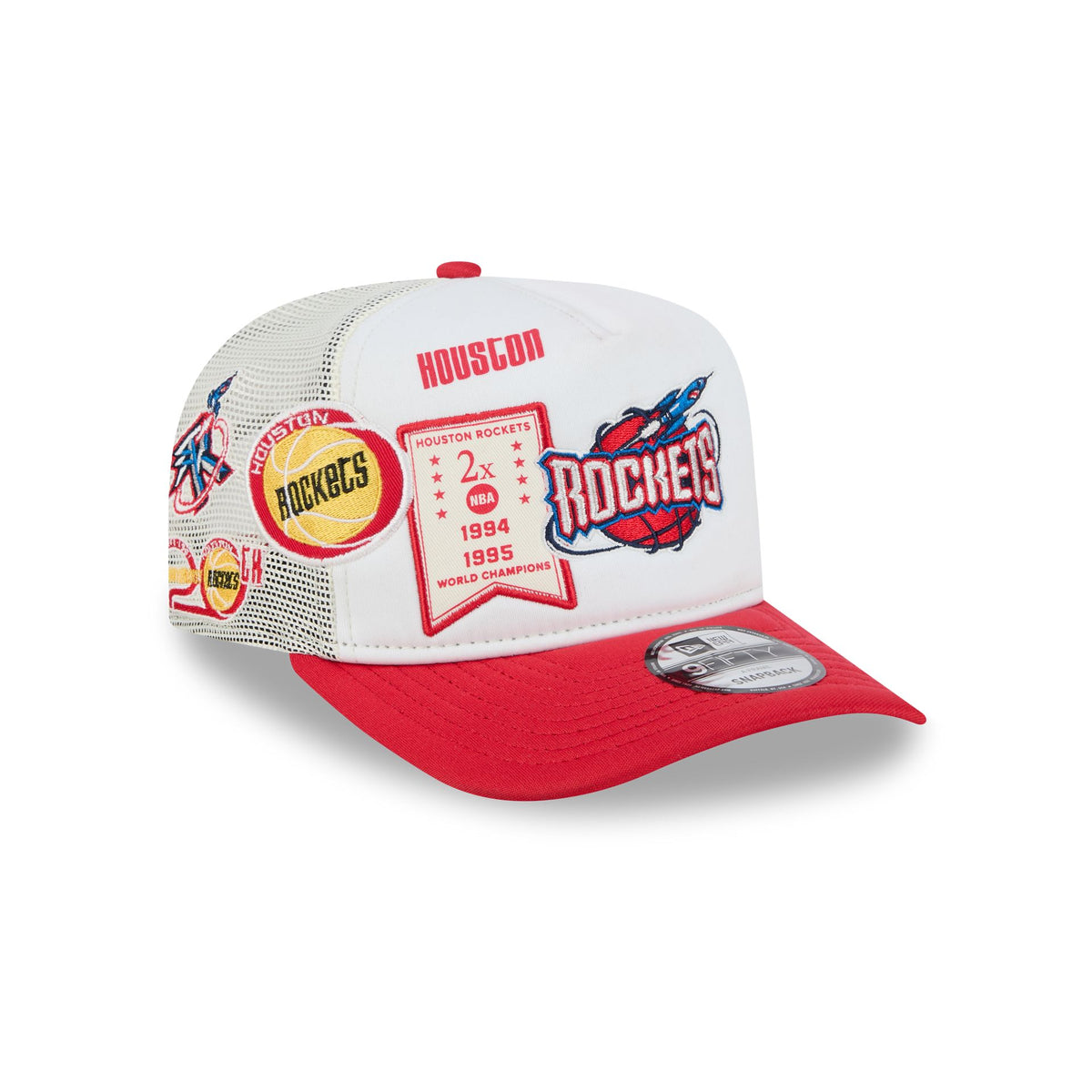 Houston Rockets Hardwood Classics Patched White 9FIFTY A-Frame Trucker Hat