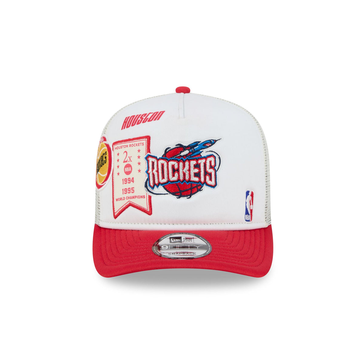 Houston Rockets Hardwood Classics Patched White 9FIFTY A-Frame Trucker Hat