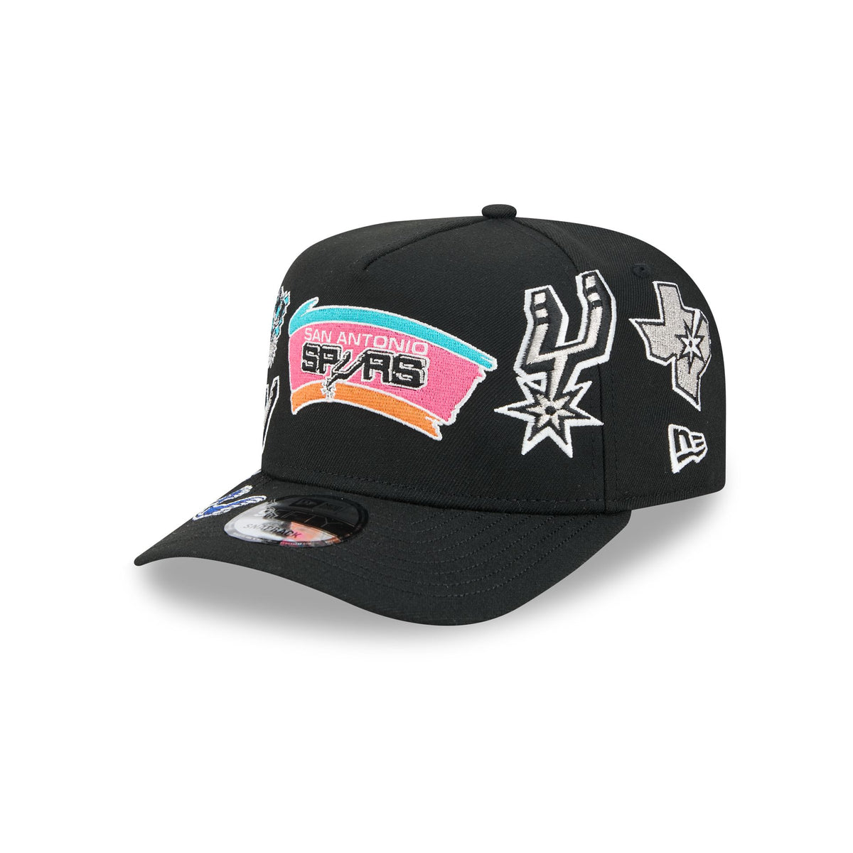 San Antonio Spurs Hardwood Classics Patched Black 9FIFTY A-Frame Snapback Hat