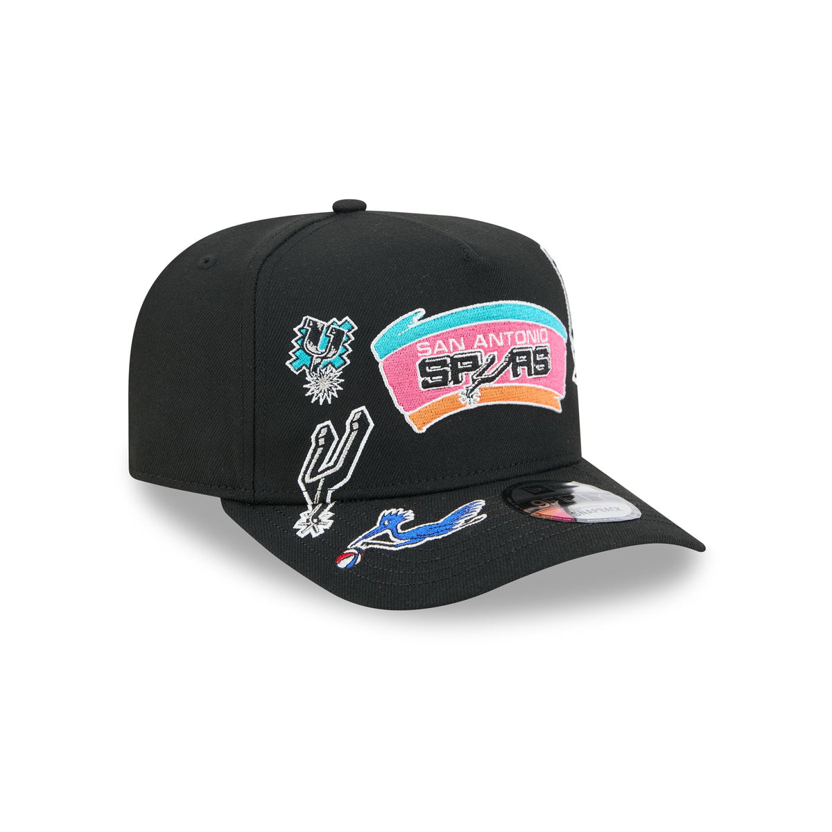 San Antonio Spurs Hardwood Classics Patched Black 9FIFTY A-Frame Snapback Hat