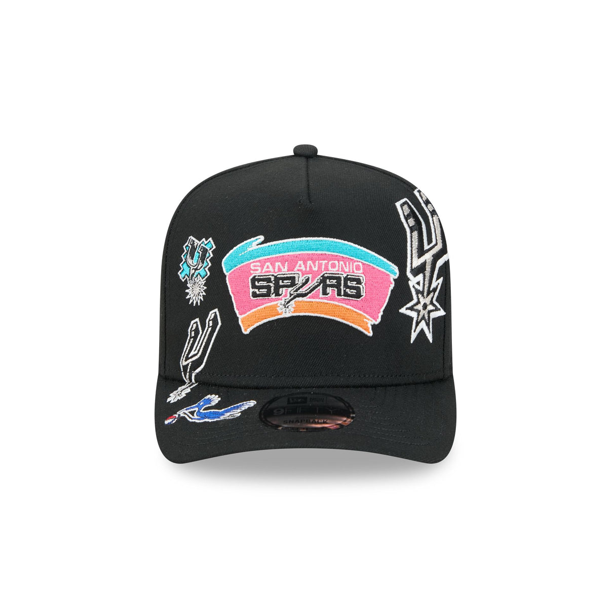 San Antonio Spurs Hardwood Classics Patched Black 9FIFTY A-Frame Snapback Hat