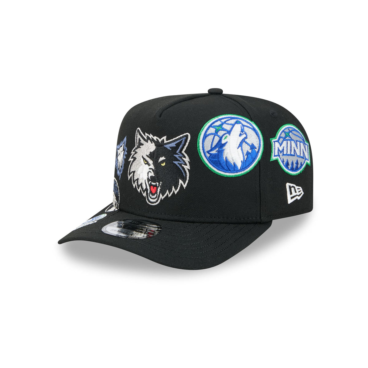 Minnesota Timberwolves Hardwood Classics Patched Black 9FIFTY A-Frame Snapback Hat