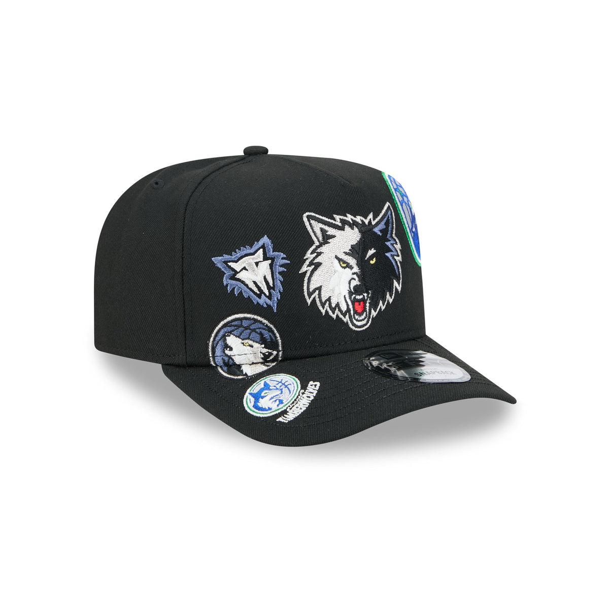 Minnesota Timberwolves Hardwood Classics Patched Black 9FIFTY A-Frame Snapback Hat