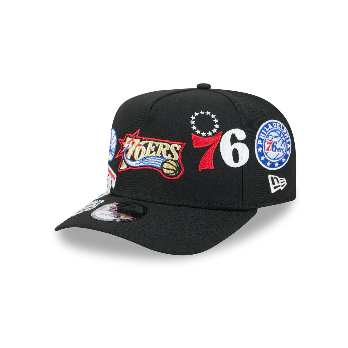 Philadelphia 76ers Hardwood Classics Patched Black 9FIFTY A-Frame Snapback Hat