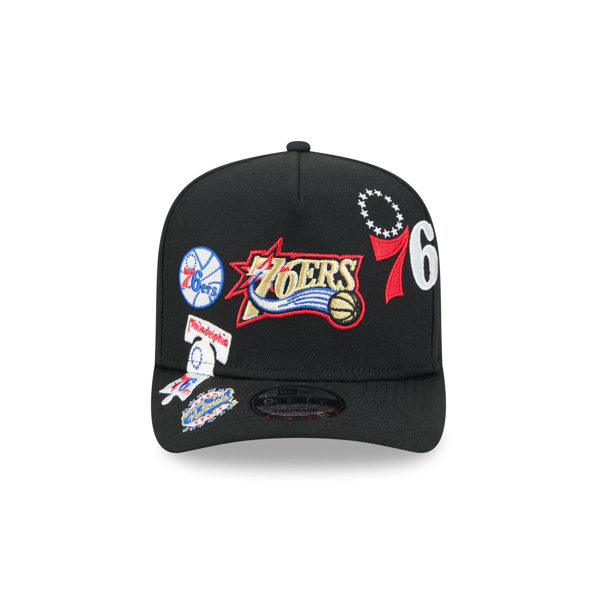 Philadelphia 76ers Hardwood Classics Patched Black 9FIFTY A-Frame Snapback Hat
