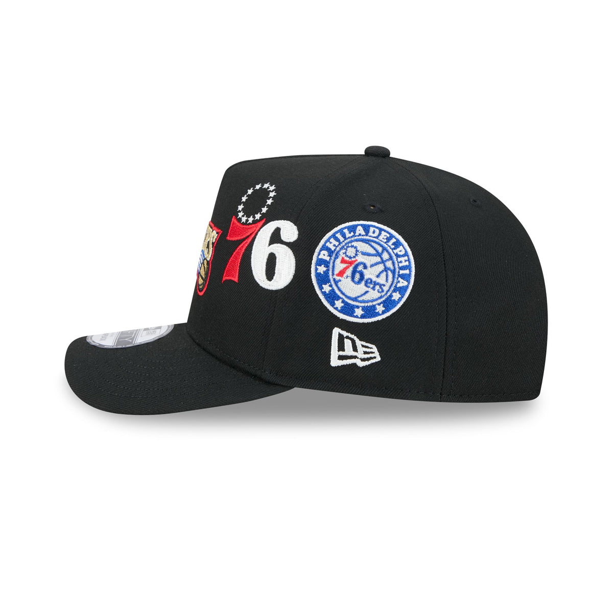 Philadelphia 76ers Hardwood Classics Patched Black 9FIFTY A-Frame Snapback Hat