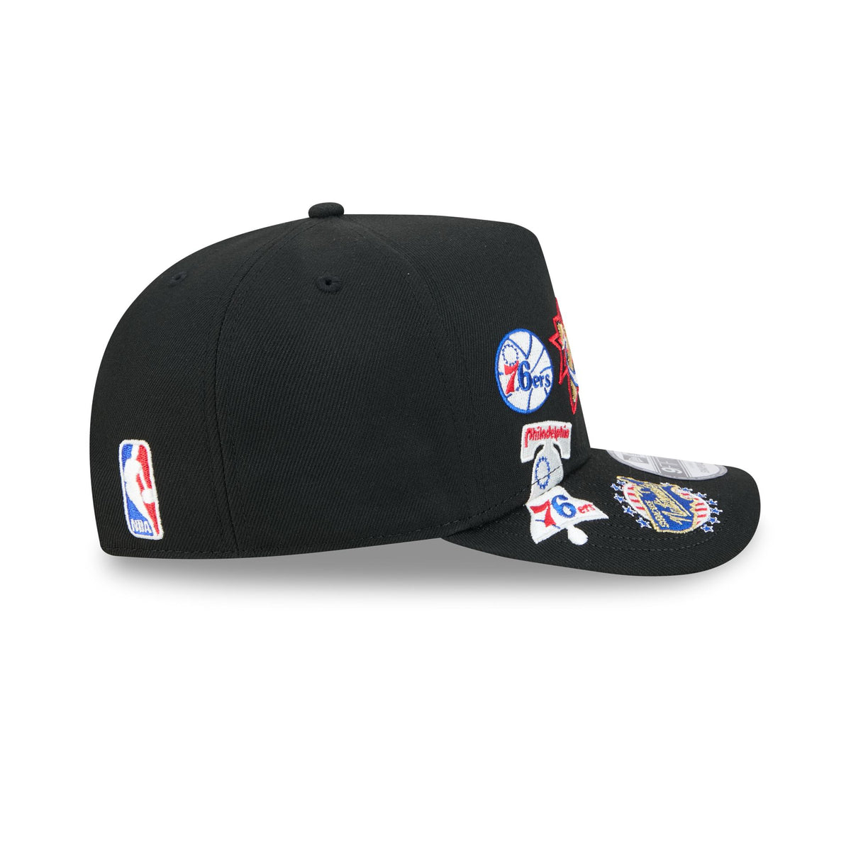 Philadelphia 76ers Hardwood Classics Patched Black 9FIFTY A-Frame Snapback Hat