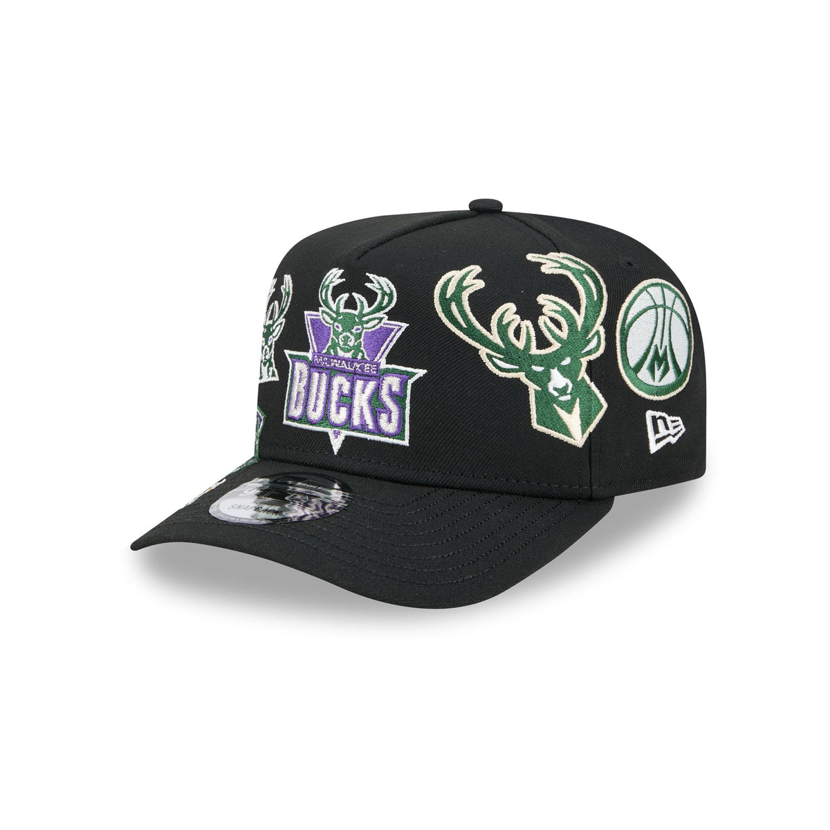 Milwaukee Bucks Hardwood Classics Patched Black 9FIFTY A-Frame Snapback Hat