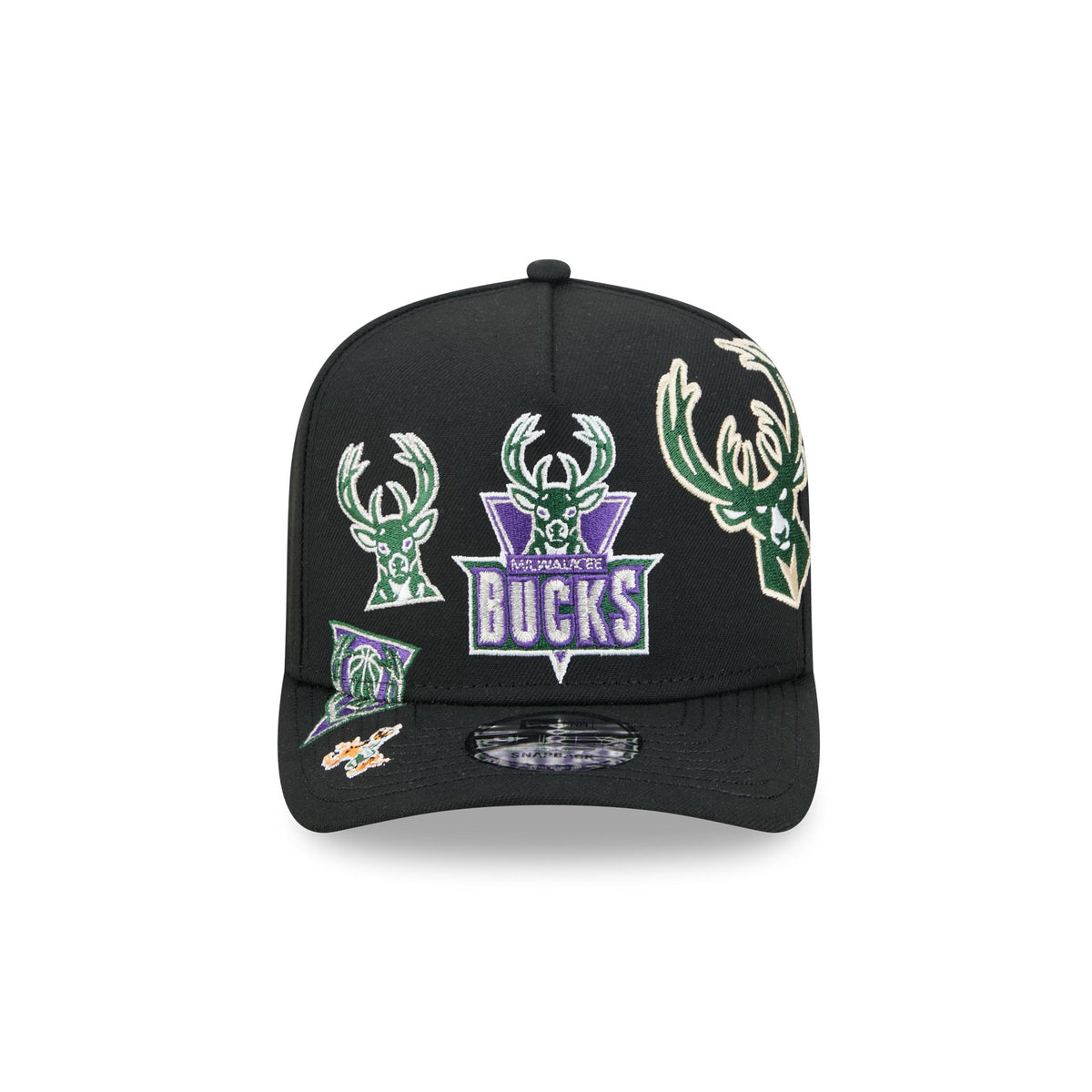 Milwaukee Bucks Hardwood Classics Patched Black 9FIFTY A-Frame Snapback Hat