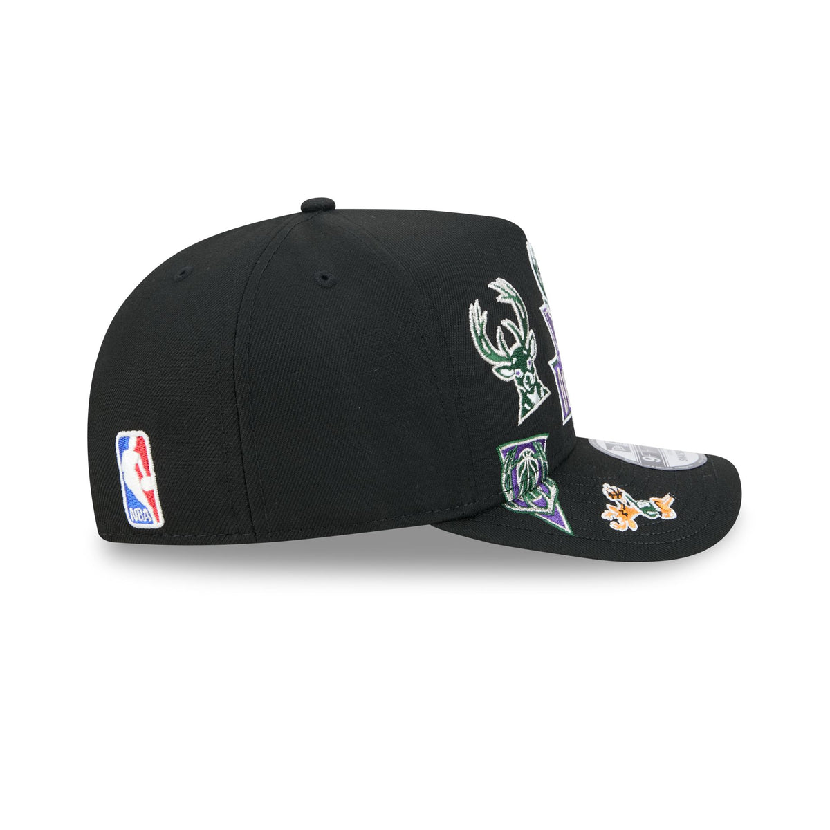 Milwaukee Bucks Hardwood Classics Patched Black 9FIFTY A-Frame Snapback Hat