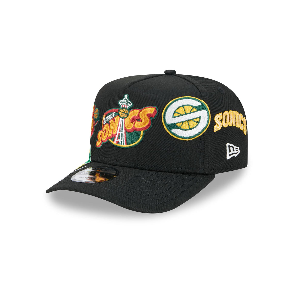Seattle SuperSonics Hardwood Classics Patched Black 9FIFTY A-Frame Snapback Hat