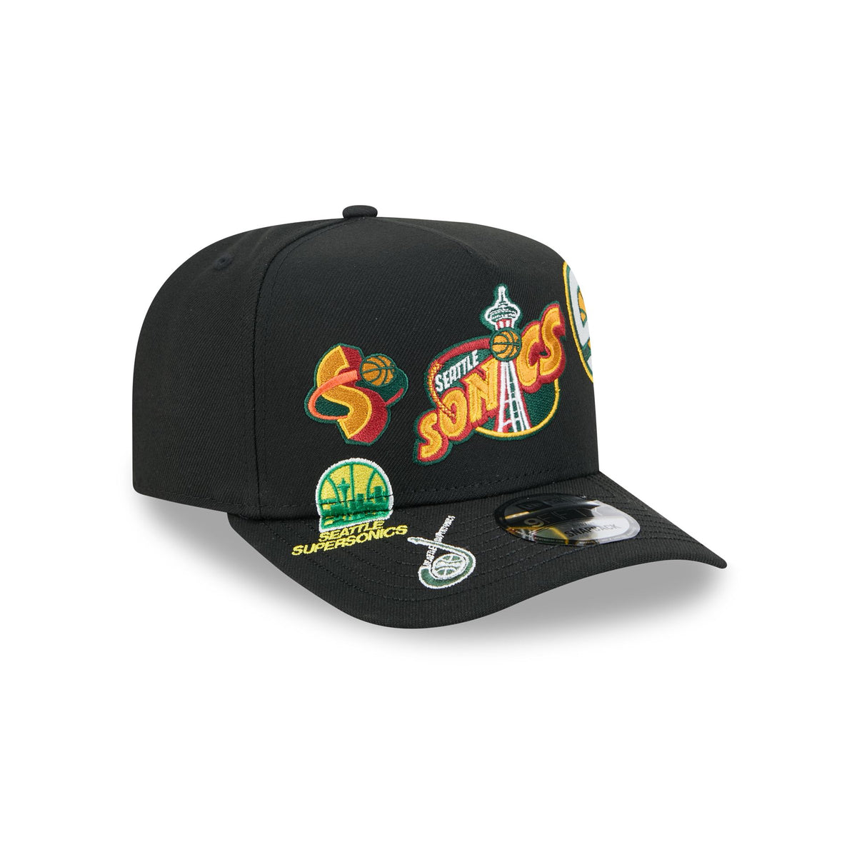 Seattle SuperSonics Hardwood Classics Patched Black 9FIFTY A-Frame Snapback Hat