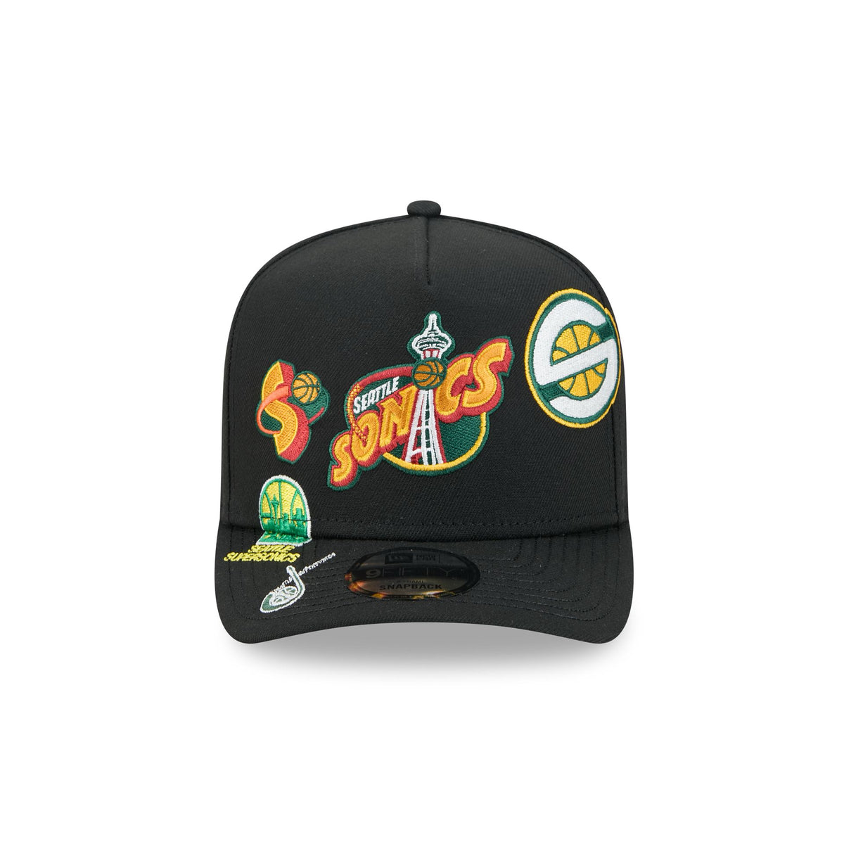 Seattle SuperSonics Hardwood Classics Patched Black 9FIFTY A-Frame Snapback Hat
