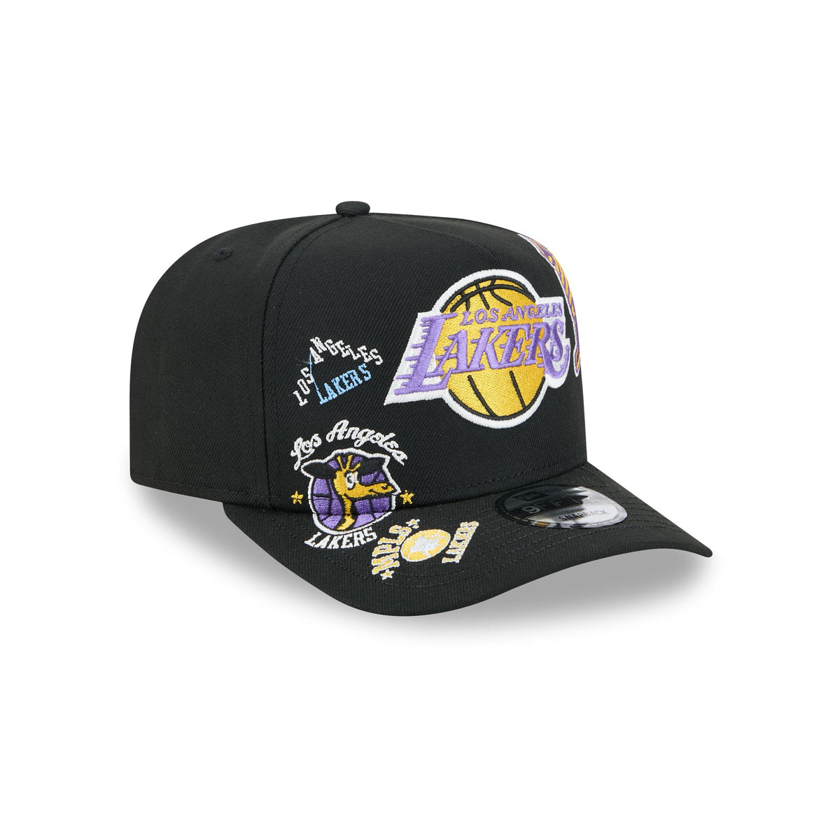 Los Angeles Lakers Hardwood Classics Patched Black 9FIFTY A-Frame Snapback Hat