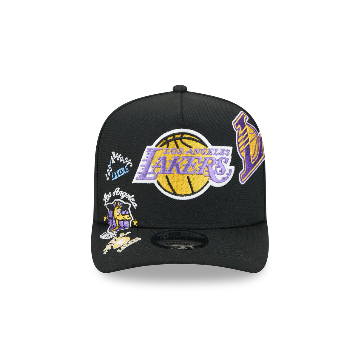Los Angeles Lakers Hardwood Classics Patched Black 9FIFTY A-Frame Snapback Hat