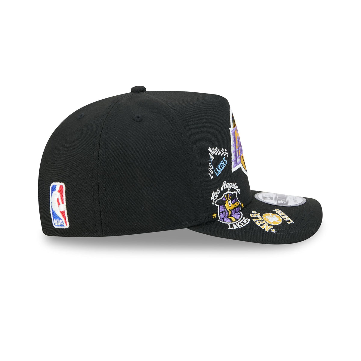 Los Angeles Lakers Hardwood Classics Patched Black 9FIFTY A-Frame Snapback Hat