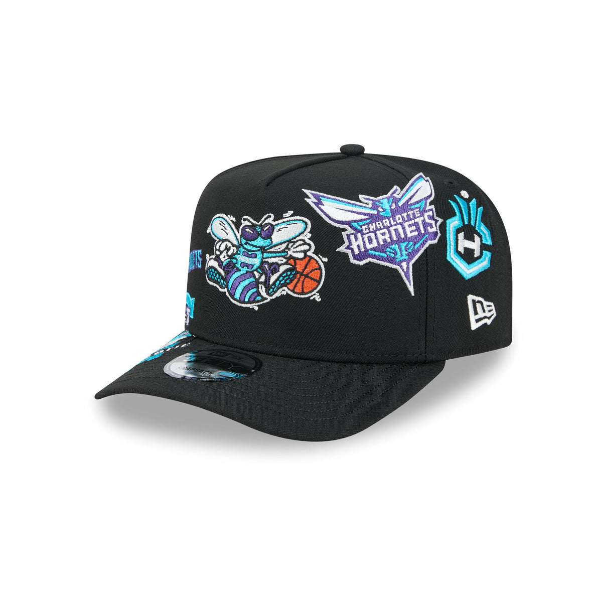 Charlotte Hornets Hardwood Classics Patched Black 9FIFTY A-Frame Snapback Hat