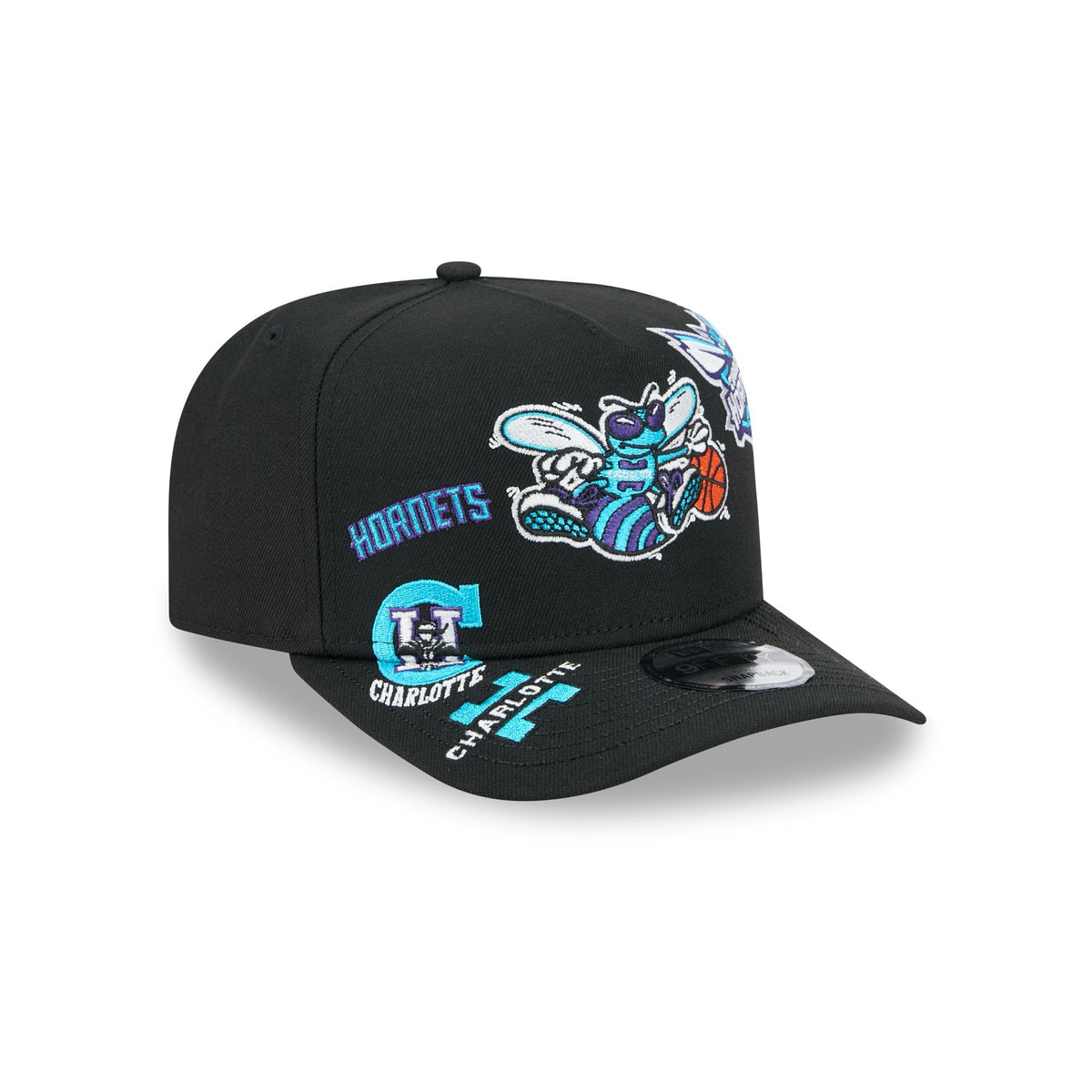 Charlotte Hornets Hardwood Classics Patched Black 9FIFTY A-Frame Snapback Hat