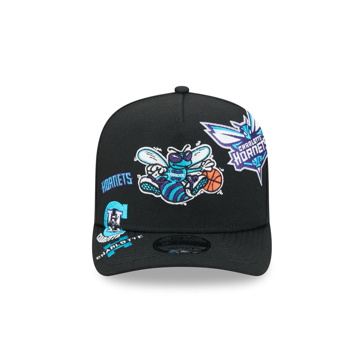 Charlotte Hornets Hardwood Classics Patched Black 9FIFTY A-Frame Snapback Hat
