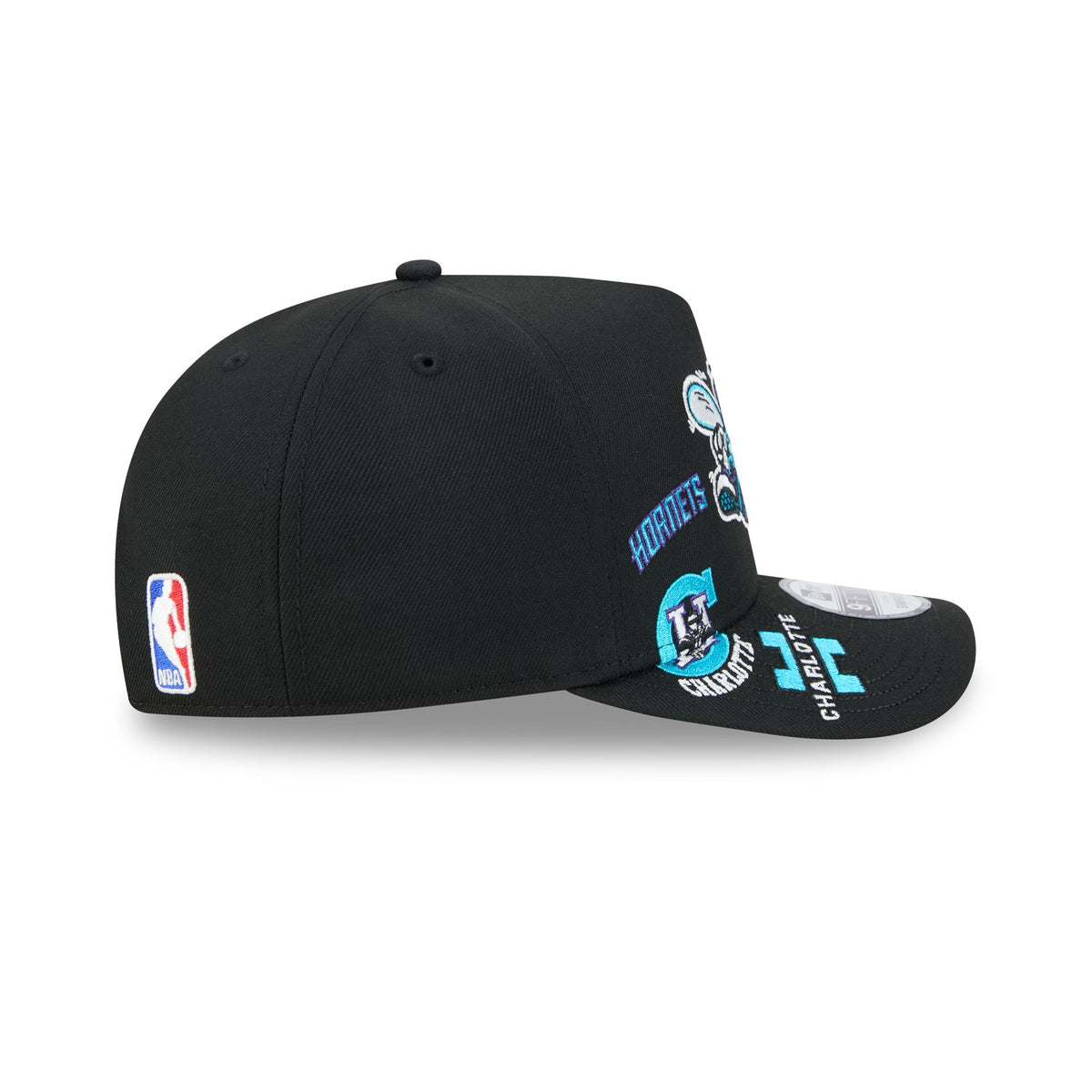 Charlotte Hornets Hardwood Classics Patched Black 9FIFTY A-Frame Snapback Hat