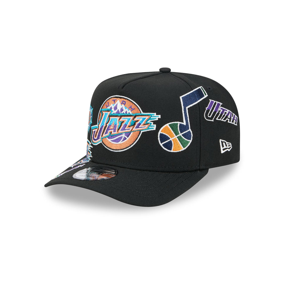 Utah Jazz Hardwood Classics Patched Black 9FIFTY A-Frame Snapback Hat