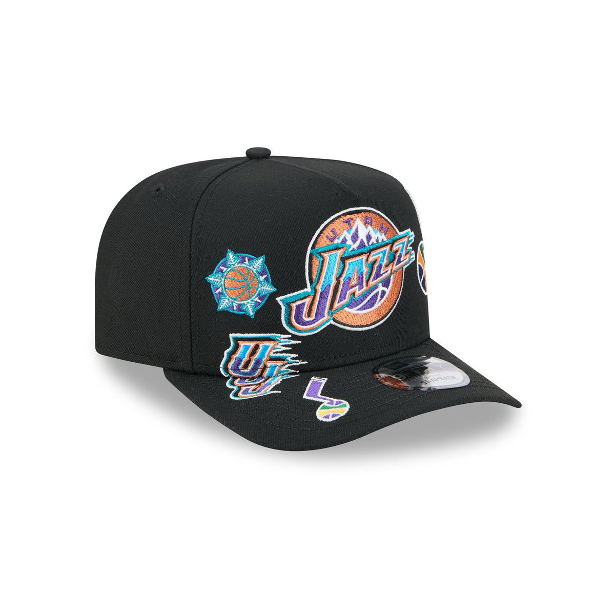 Utah Jazz Hardwood Classics Patched Black 9FIFTY A-Frame Snapback Hat