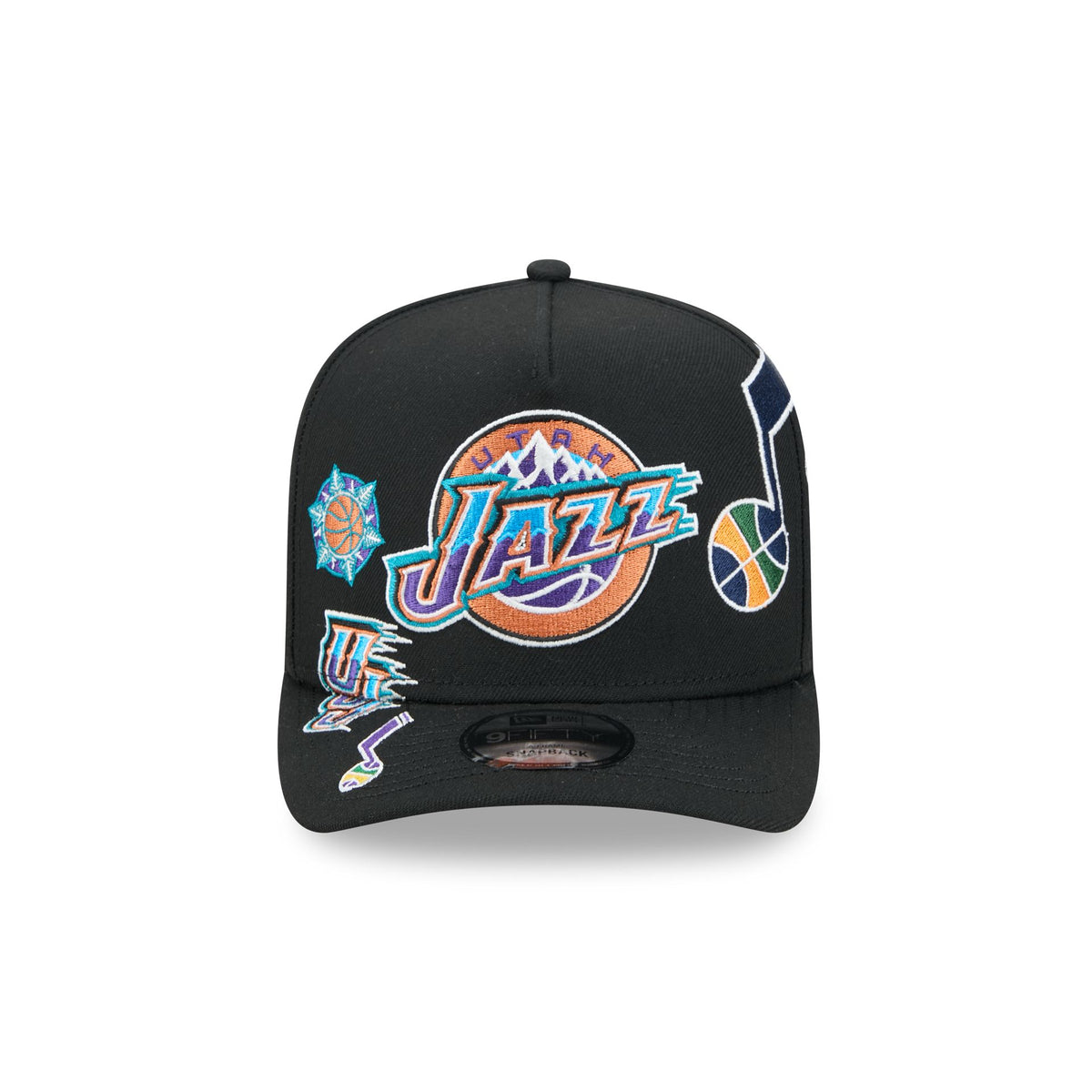 Utah Jazz Hardwood Classics Patched Black 9FIFTY A-Frame Snapback Hat