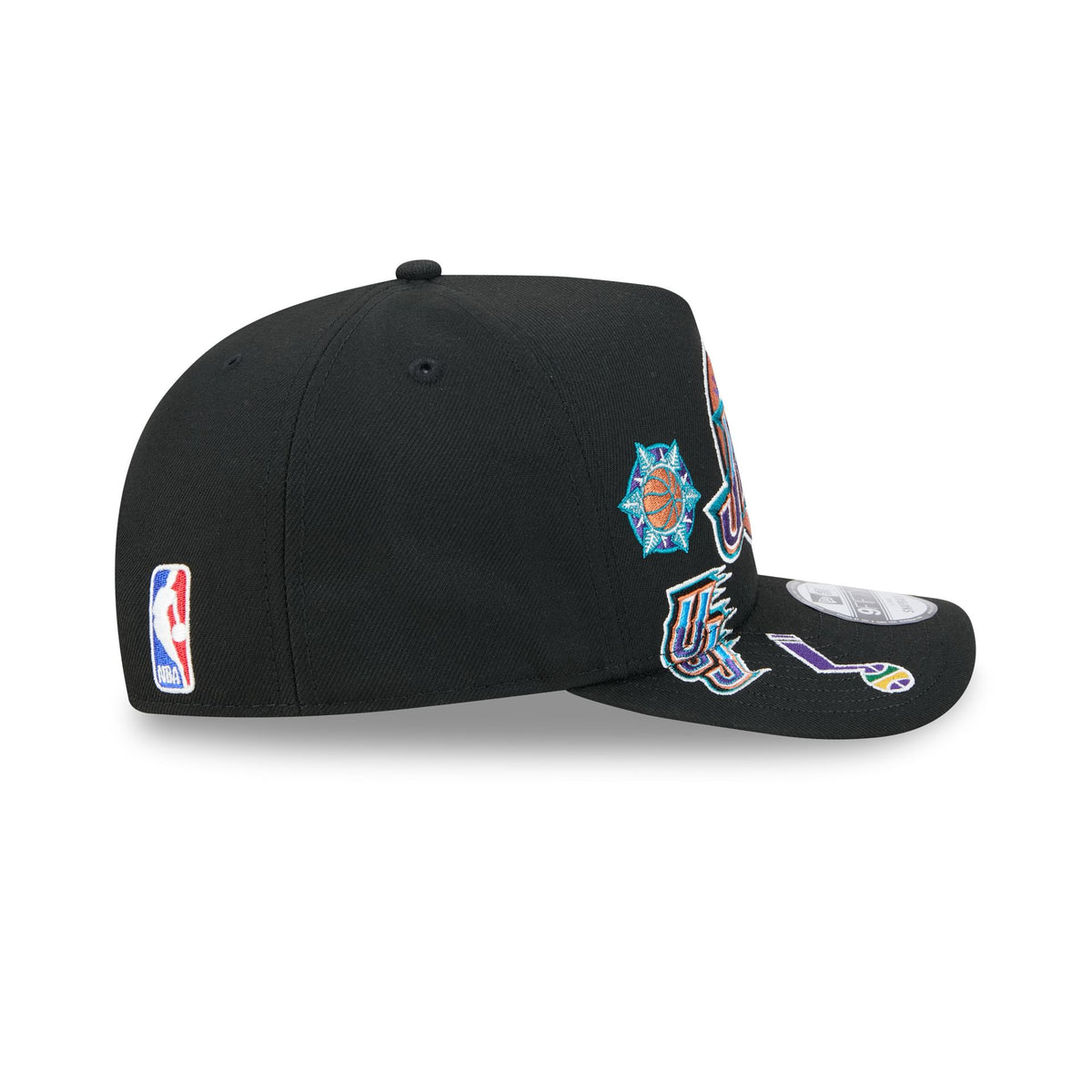Utah Jazz Hardwood Classics Patched Black 9FIFTY A-Frame Snapback Hat